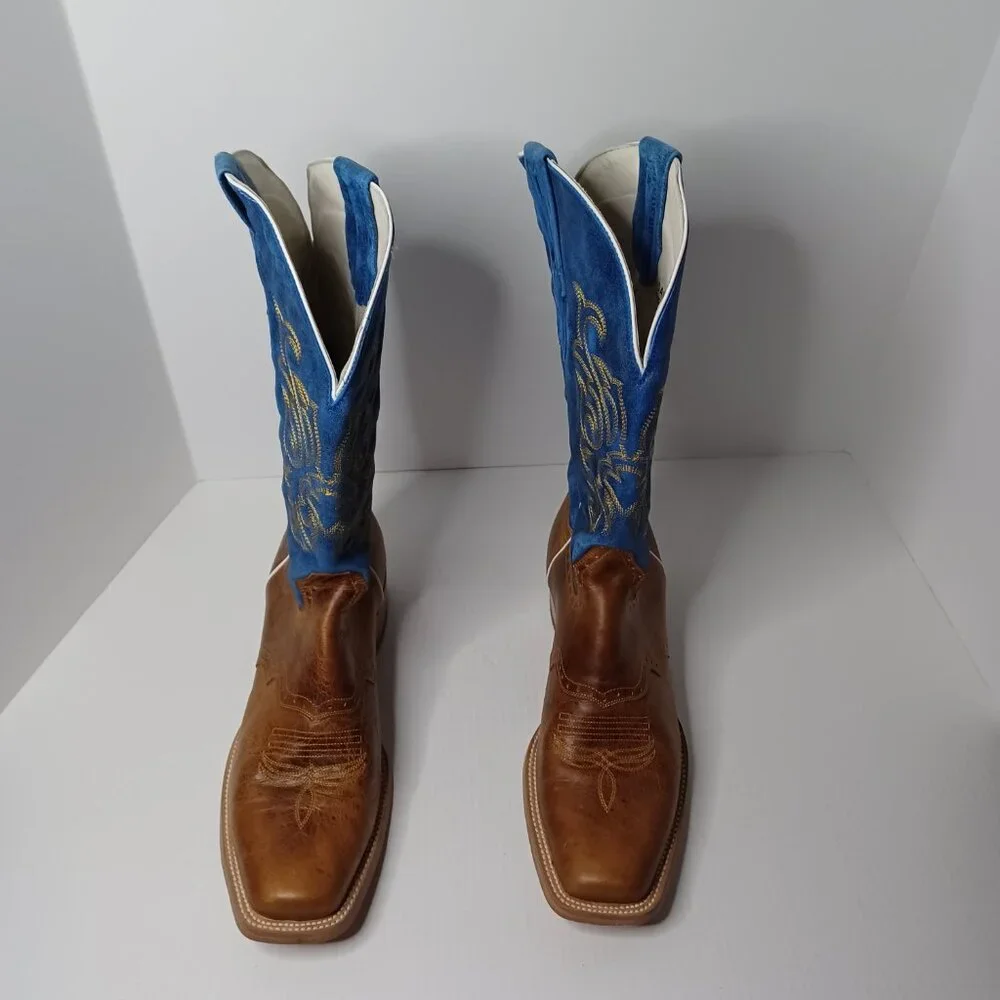 Vintage J.B. Dillon Reserve Cowboy Boots Mens 11.5EE Tan/Blue Rodeo Rancher 2004 - Picture 2 of 14